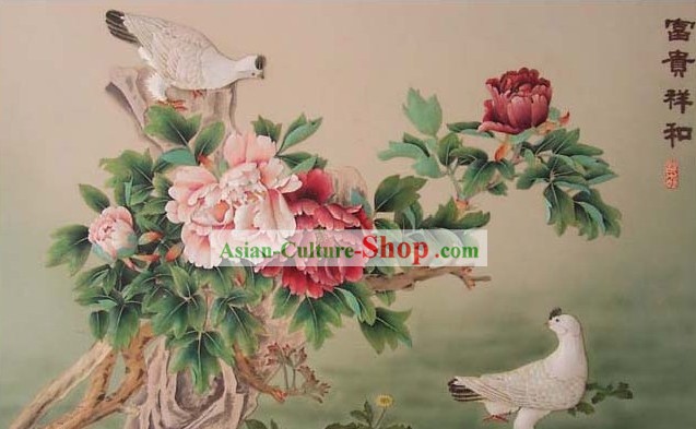 Chinese Classic Hand Carved Wood House Solid Decorative Painting-Pigeon