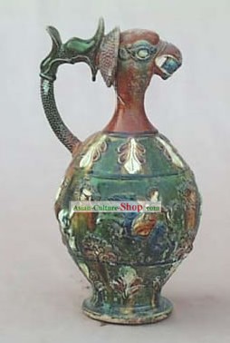 Chinese Classic Archaized Tang San Cai Statue-Phoenix Head Kettle