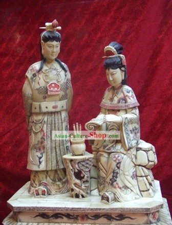 Chinese Classic Ox Bone Handicraft Sculpture Statue-Dream of Red Chamber