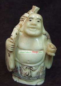 Chinese Classic Ox Bone Handicraft Sculpture Statue-Hop-Pocket Monk