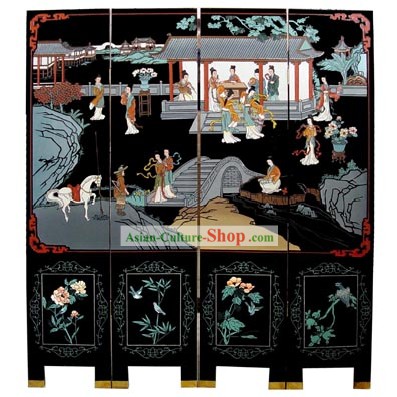Chinese Classic Lacquer Folding Screen-Ancient Palace