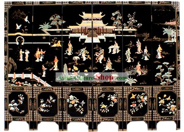 Chinese Hand Made Lacquer Ware Screen-Ancient Fairies