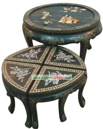 Chinese Classic Palace Lacquer Ware Table and Stool Set