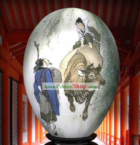 Chinese Wonders Hand Painted Colorful Egg-Cow Boy Guilding The Road