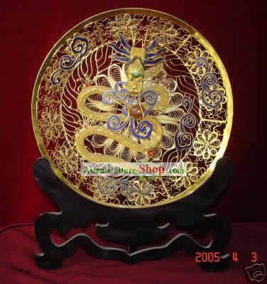 Chinese Palace Cloisonne Gold-plating Dragon Plate
