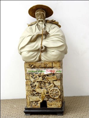 Hand Made Foshan Shi Wan Artistic Ceramics Statue-Jiang Taigong