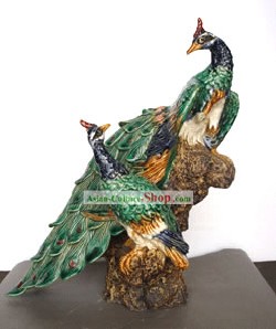 Hand Made Foshan Shi Wan Artistic Ceramics-Peacock Couple