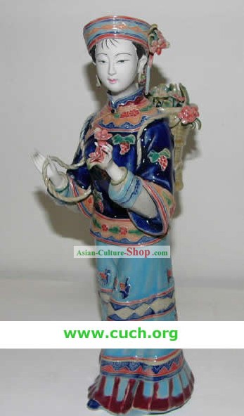 Chinese Hand Made Shi Wan Ceramics Statue-Country Woman