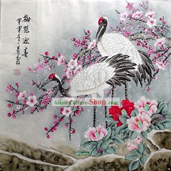 Chinese Hand Painted Painting by Qin Xia-Ancient Cranes