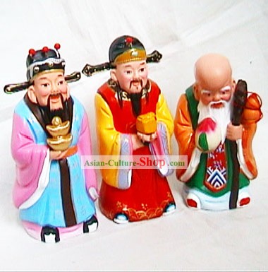 Beijing Hand Made Clay Figurine-Luck,Health and Richness Fairies(three Pieces Set)