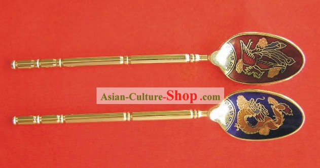 Chinese Cloisonne Coffee Spoon for Lovers(two pieces)