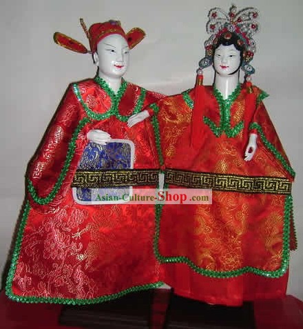 Chinese Classic Handmade Hand Puppet Couple-Bridegroom and Bride
