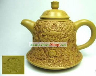 Chinese Hand Made Duan Teapot with Hand Carved Dragons On it