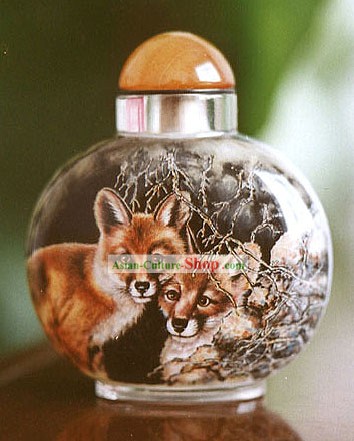 Snuff Bottles With Inside Painting Chinese Animal Series-Fox Love