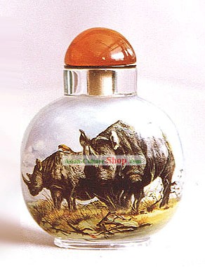 Snuff Bottles With Inside Painting Chinese Animal Series-Rhinoceros