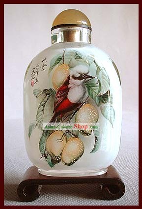 Snuff Bottles With Inside Painting Birds Series-Red Bird with Snowy Head