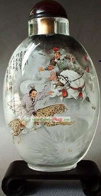 Snuff Bottles With Inside Painting Characters Series-Heroes Fighting on Leopard