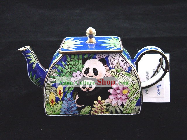 Chinese Hand Painted Enamel Colorful Kettle-Panda Mother and Baby