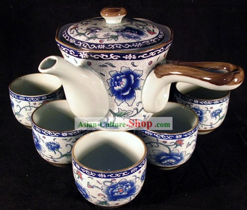 Chinese Jingde Town Celadon Peony Veins Tea Set(9 pieces)
