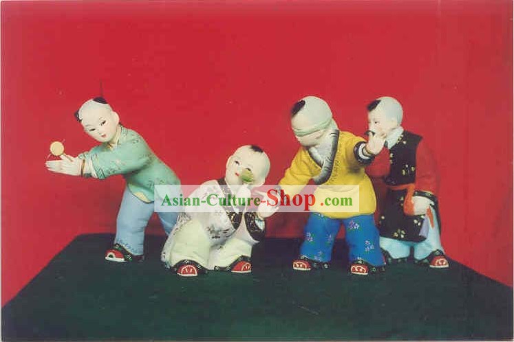 Hand Painted Sculpture Arts of Clay Figurine Zhang-Ancient Kids Playing