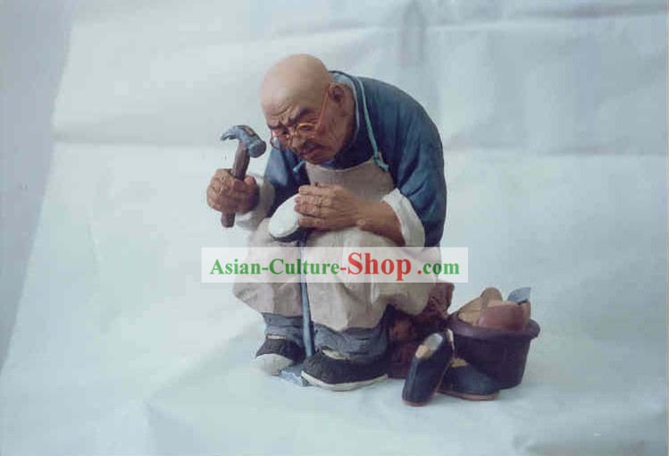 Chinese Hand Painted Sculpture Art of Clay Figurine Zhang-Shoe Maker