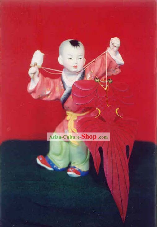 Chinese Hand Painted Sculpture Art of Clay Figurine Zhang-Flying Kite