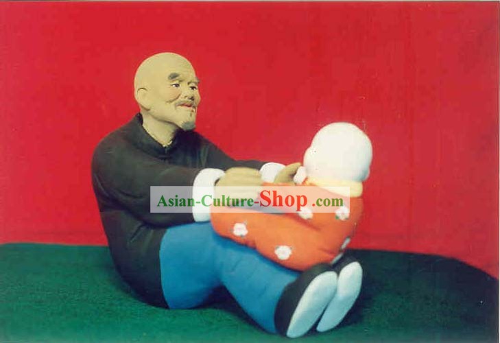Chinese Hand Painted Sculpture Art of Clay Figurine Zhang-Grandfather Love
