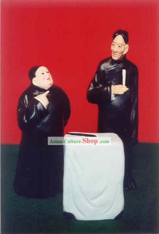 Chinese Hand Painted Sculpture Art of Clay Figurine Zhang-Comic Dialgoue