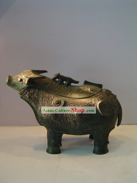 Chinese Classic Archaize Bronze Ware-Bull Shape Wine Vessel
