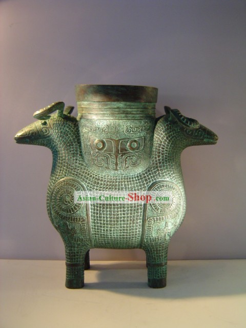 China Classic Archaize Bronze Ware-Palace Double Sheep Statue