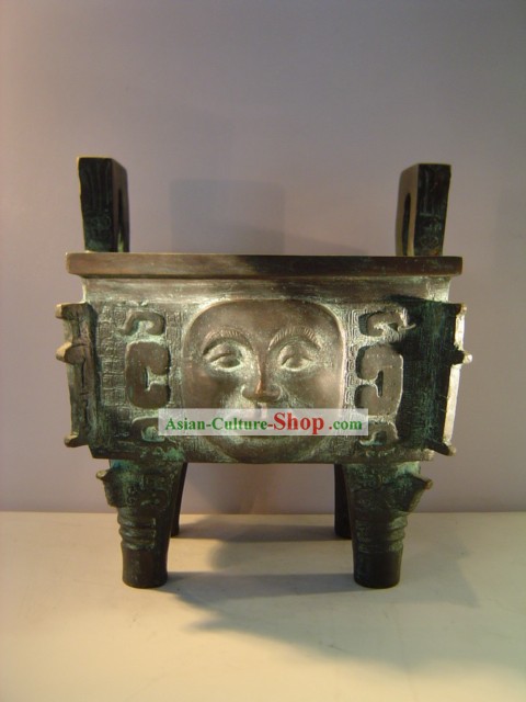 Chinese Classic Archaize Bronze Ware-Palace Man Face Shape Cooking Vessel