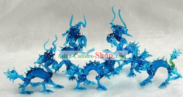 Chinese Palace Hand Made Coloured Glaze Five Blue Dragons Sets