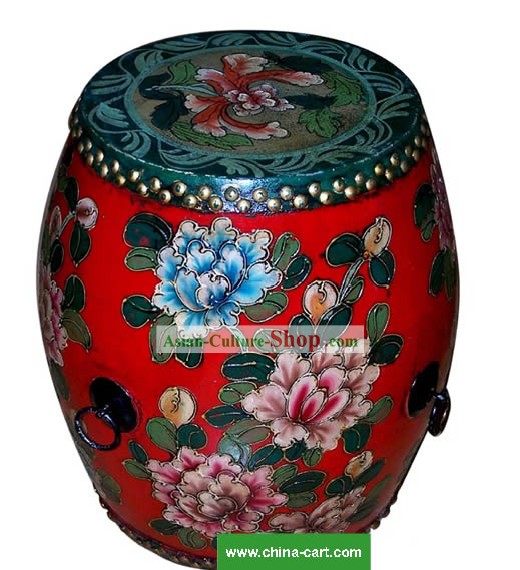 Chinese Coloured Drawing Riches and Honours Peony Tang Gu(Drum)