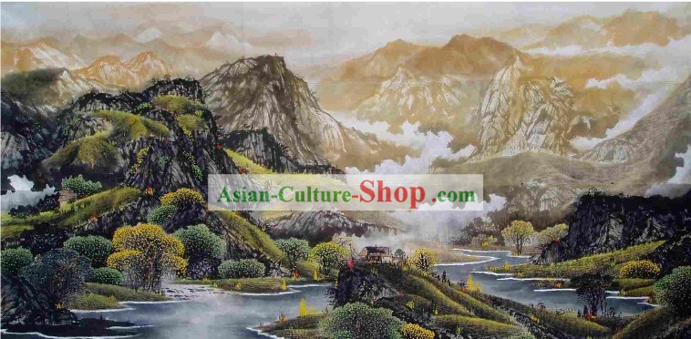 Large Traditional Chinese Painting by Shi Yiren-Mountain