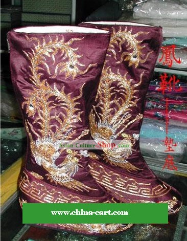 Chinese Ancient Phoenix Embroidery Boots for Men