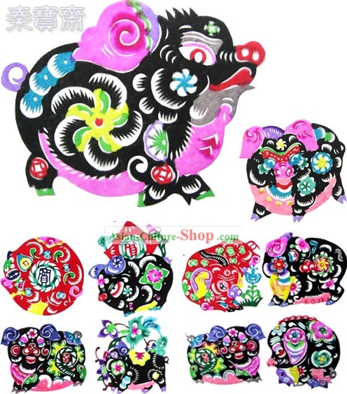 Chinese Paper Cuts-Lucky Pigs(10 pieces set)