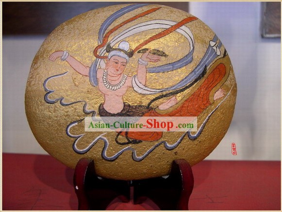 Chinese Dunhuang Hand Painted Cobblestone Mural Art-Flying Fairy