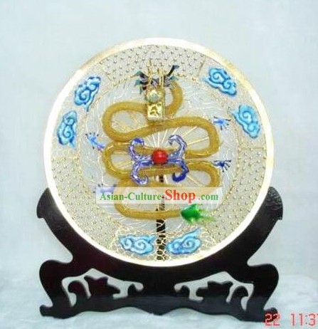 Chinese Palace Cloisonne Dragon Playing Ball Plate