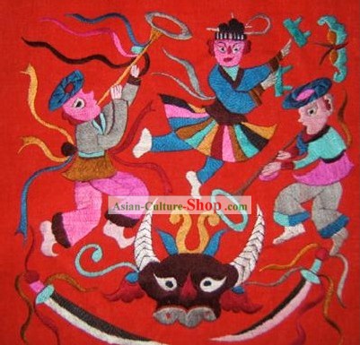 Chinese Miao Minority Silk Thread Hand Embroidery Art-Celebrating Harvest