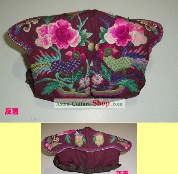 Chinese Miao Minority Silk Thread Hand Embroidery Child Hat