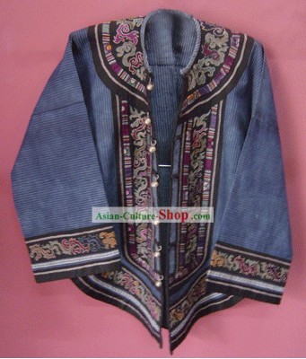 Stunning Miao Minority Silk Thread Hand Embroidery Blue Skirt