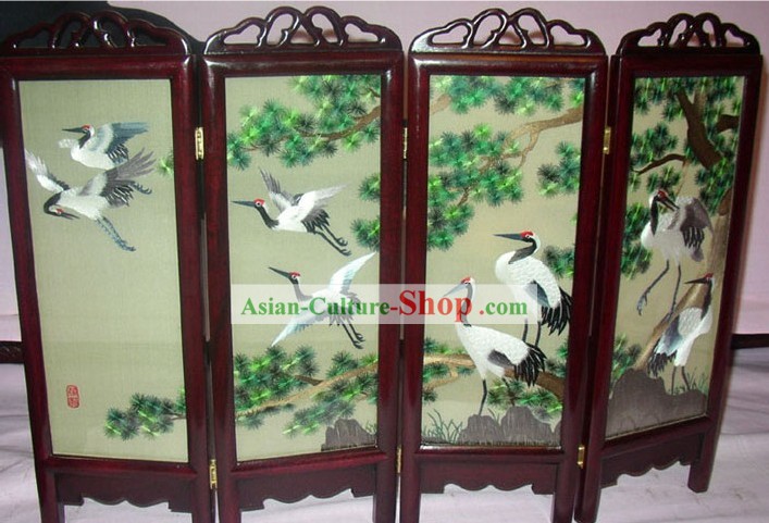 Chinese Embroidery Folding Screen Handicraft-Cranes