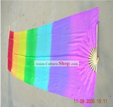 118 Inches Length Supreme Rainbow Color Silk Dance and Performance Fan