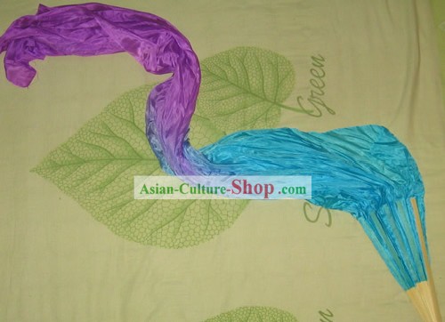 Chinese Color Transition Silk Fan with Long Fabric