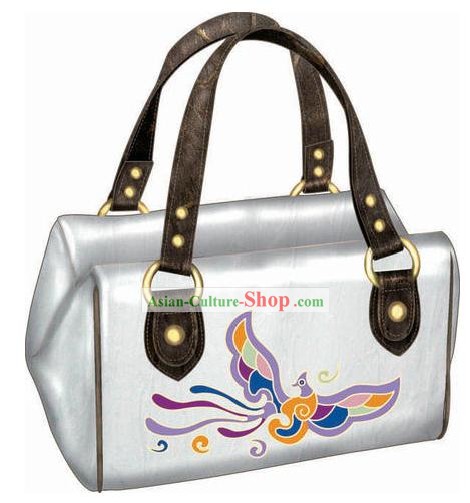 Hand Made and Embroidered Chinese Miao Minority Handbag for Women - White Phoenix
