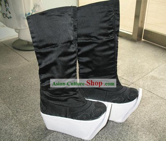 Chinese Traditional Ancient Handmade Beijing Opera Thick Sole Black Boots for Men
