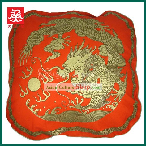 Chinese Traditional Handmade Large Dragon Cushion Cover (red)