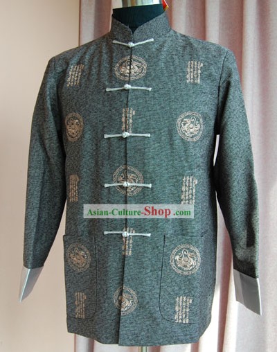 Chinese Classical Hand Embroidered Deep Green Dragon Blouse