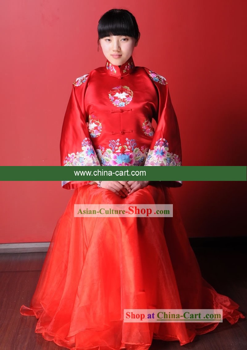Supreme Chinese Traditional Hand Embroidered Lucky Red Wedding Costumes for Bride