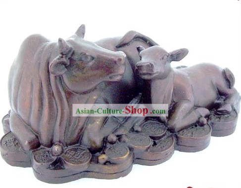 Chinese Classic Kai Guang Money Mother and Baby Brass Cow (increase your good luck)